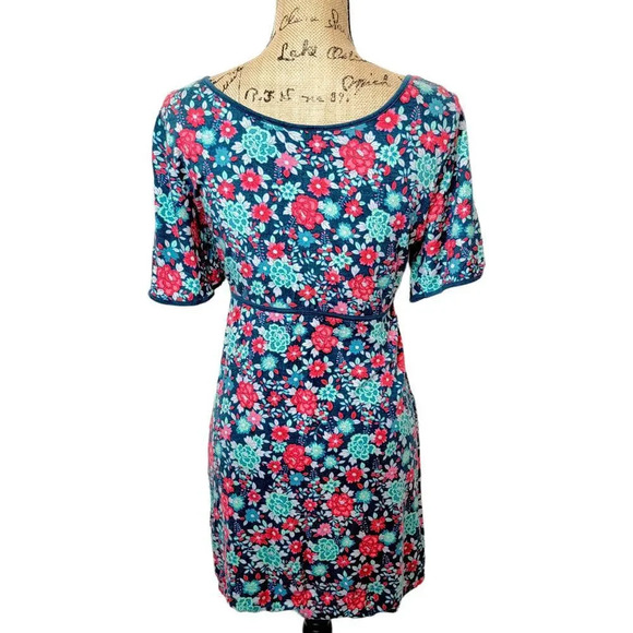 FREE PEOPLE Women's Cutout Keyhole Knit Floral Mini Dress Size Small Teal - Picture 3 of 13